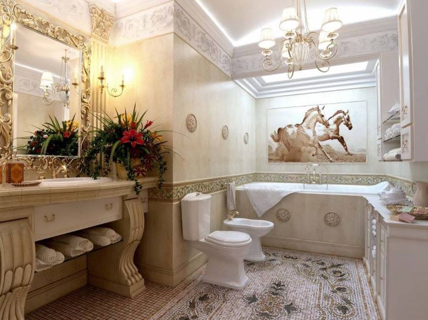 Ванная в классическом стиле: дизайн комнаты - 35 фото