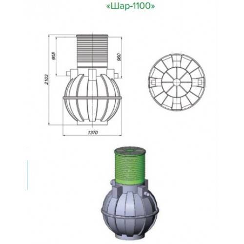 Септик шар 1100,5000 с фильтром:характеристики, устройство,производитель