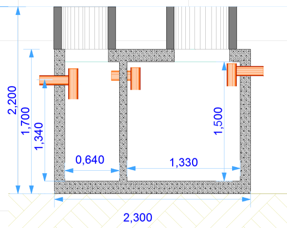 Размеры сливных ям. Бетонный септик чертеж. Монолитный бетонный септик чертеж. Септик из кирпича чертежи. Трехкамерный септик чертеж.