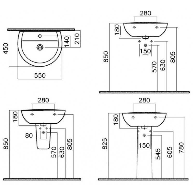 Стандартные размеры и глубина умывальников для ванной комнаты с тумбой