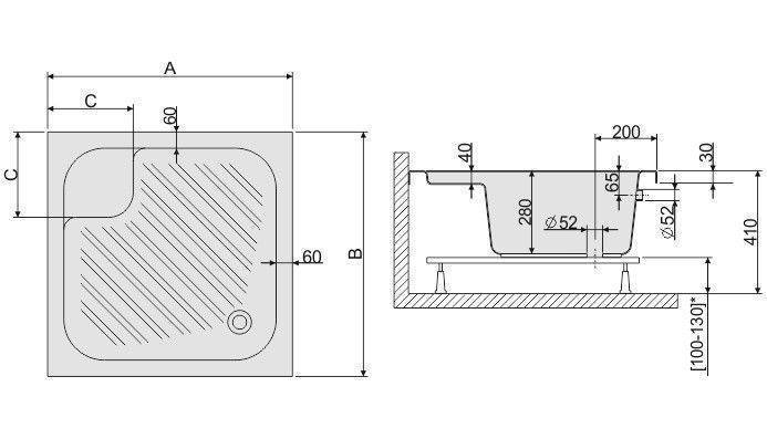 Душевой поддон схема. Душевой поддон Sanplast Classic BZS CL 80. 80 80 Поддон душевой схема. Размер поддона для душа 100х100. Монтажная схема душевого поддона.