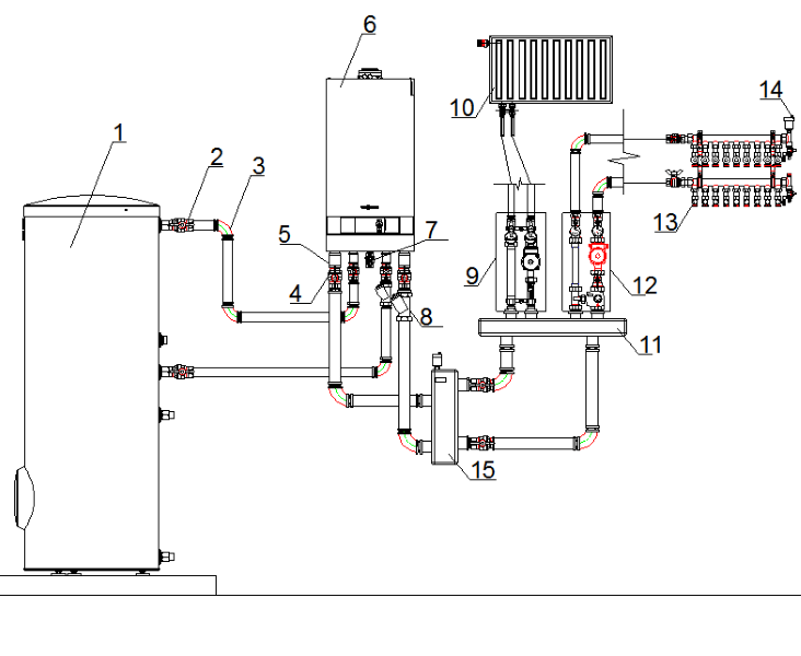Схема котла отопления. Система отопления с газовым котлом схема. Схема отопления от напольного газового котла. Схема отопления для двухконтурного газового котла напольного. Система отопления с газовым котлом.