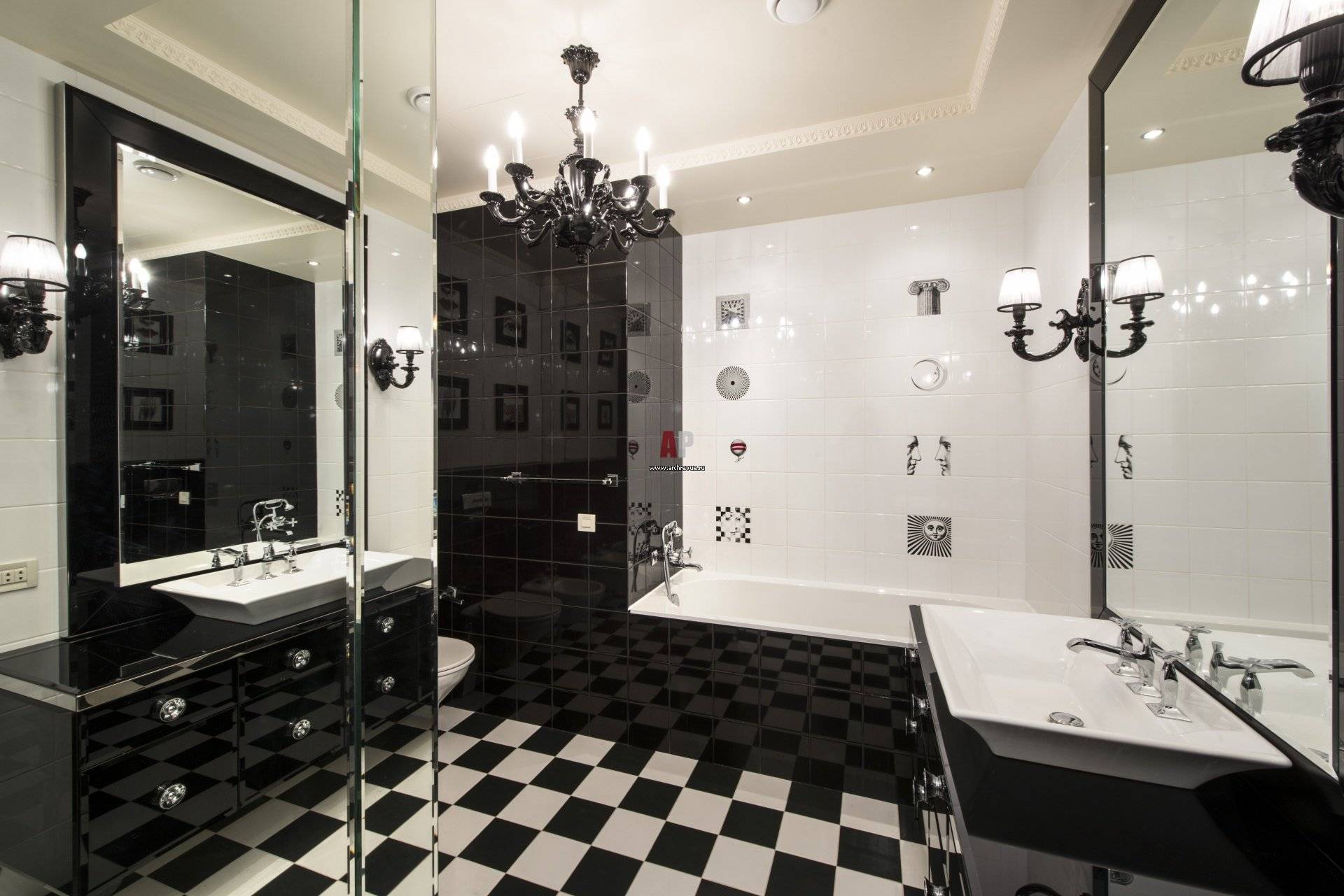 Дизайн ванной комнаты в черно-белом цвете: фото, креативные идеи и подходы