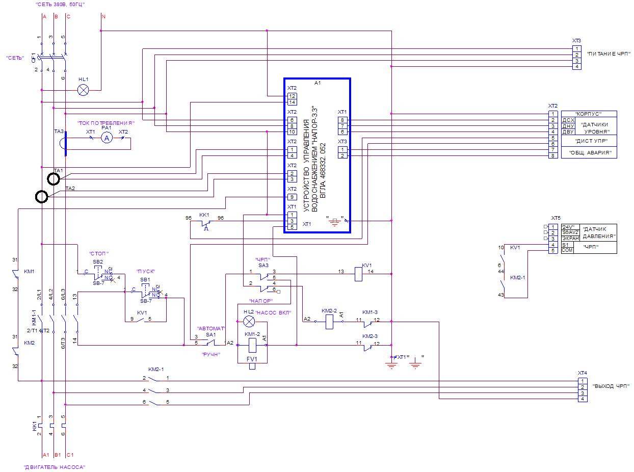 Схема шкафа управления насосами